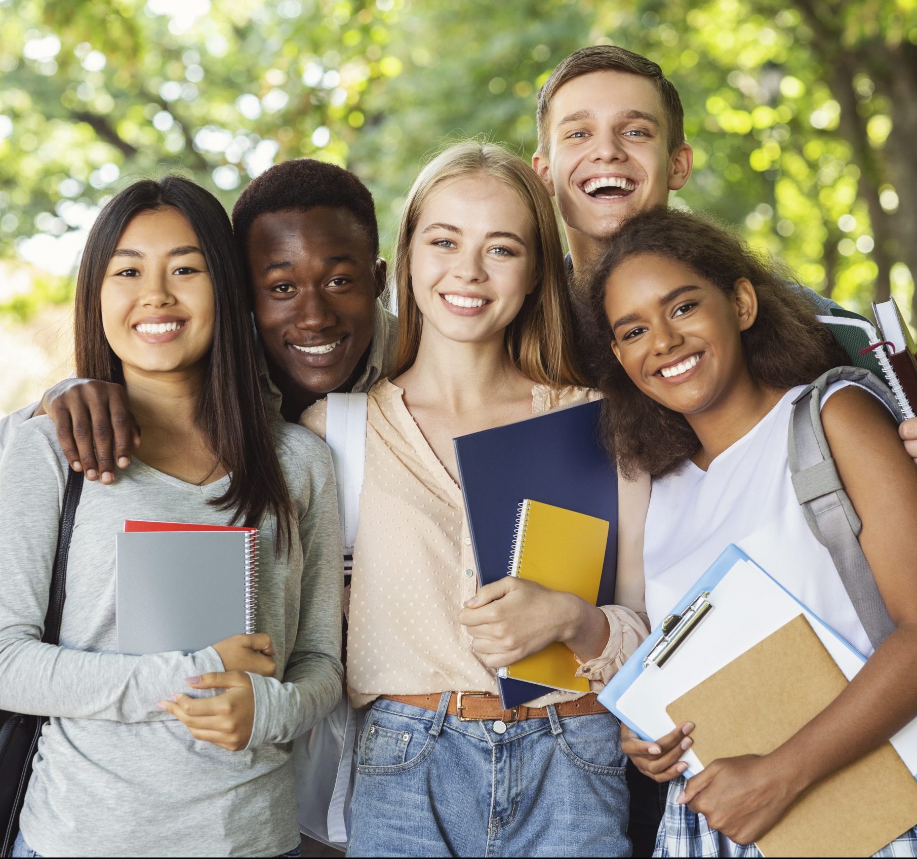 High school students with backpacks and books
