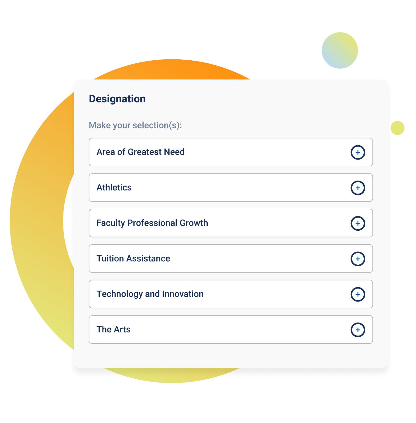how to select chosen areas of support while making a donation.