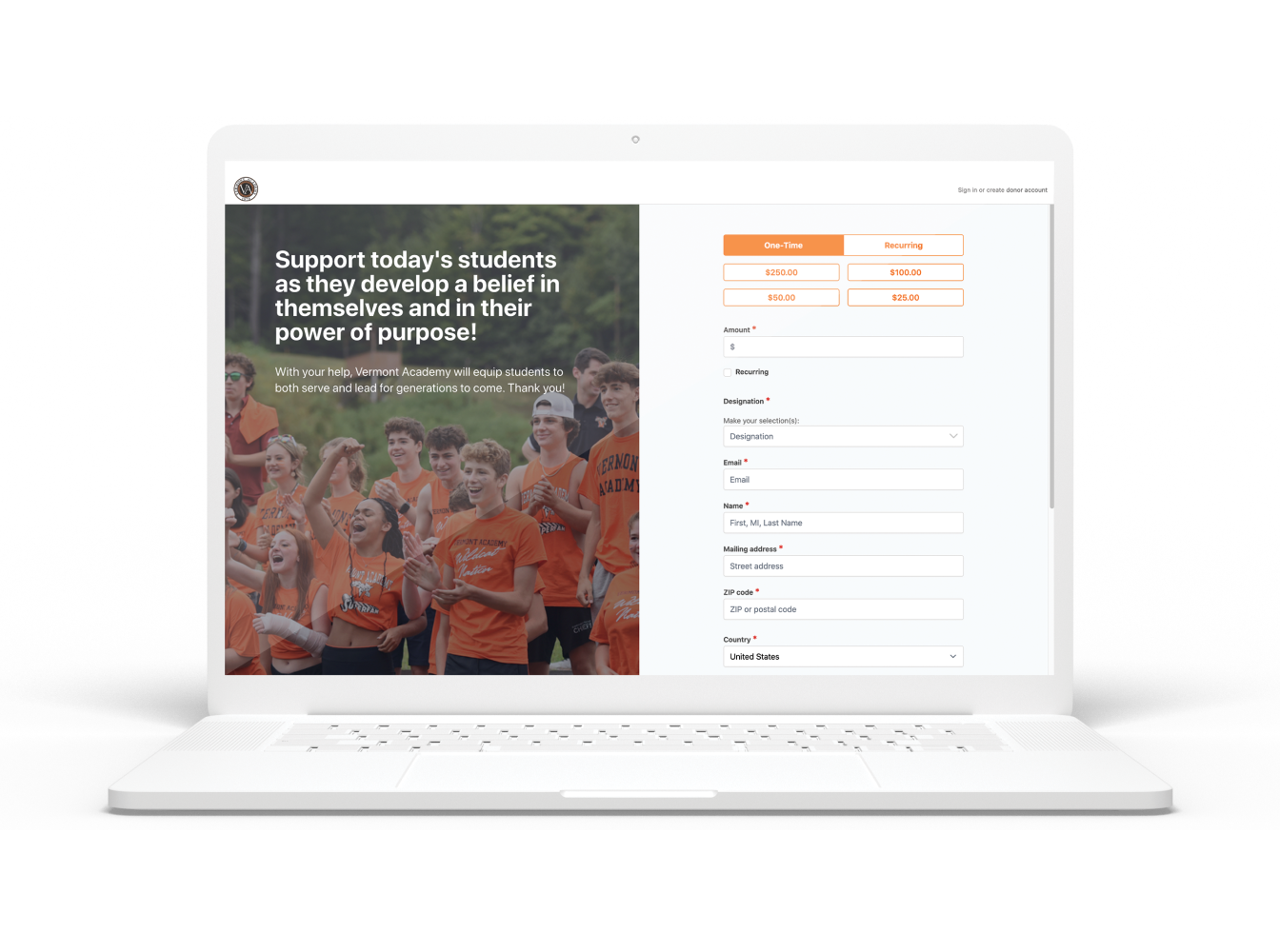 Everyday giving form displayed on a laptop.
