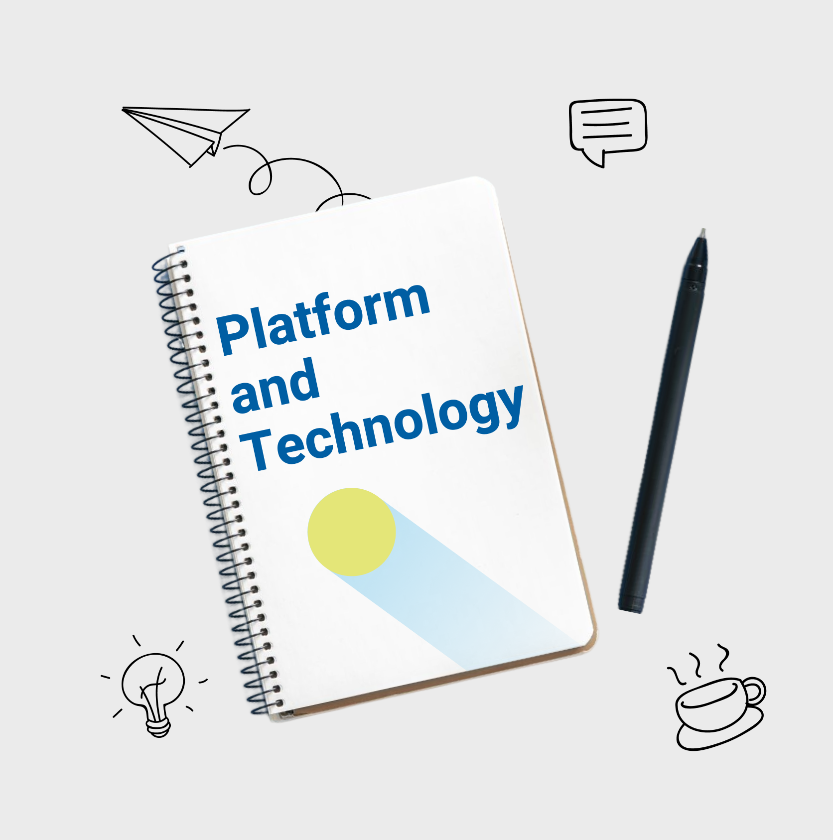 Illustration showing a spiral-bound notebook and pen with the phrase 