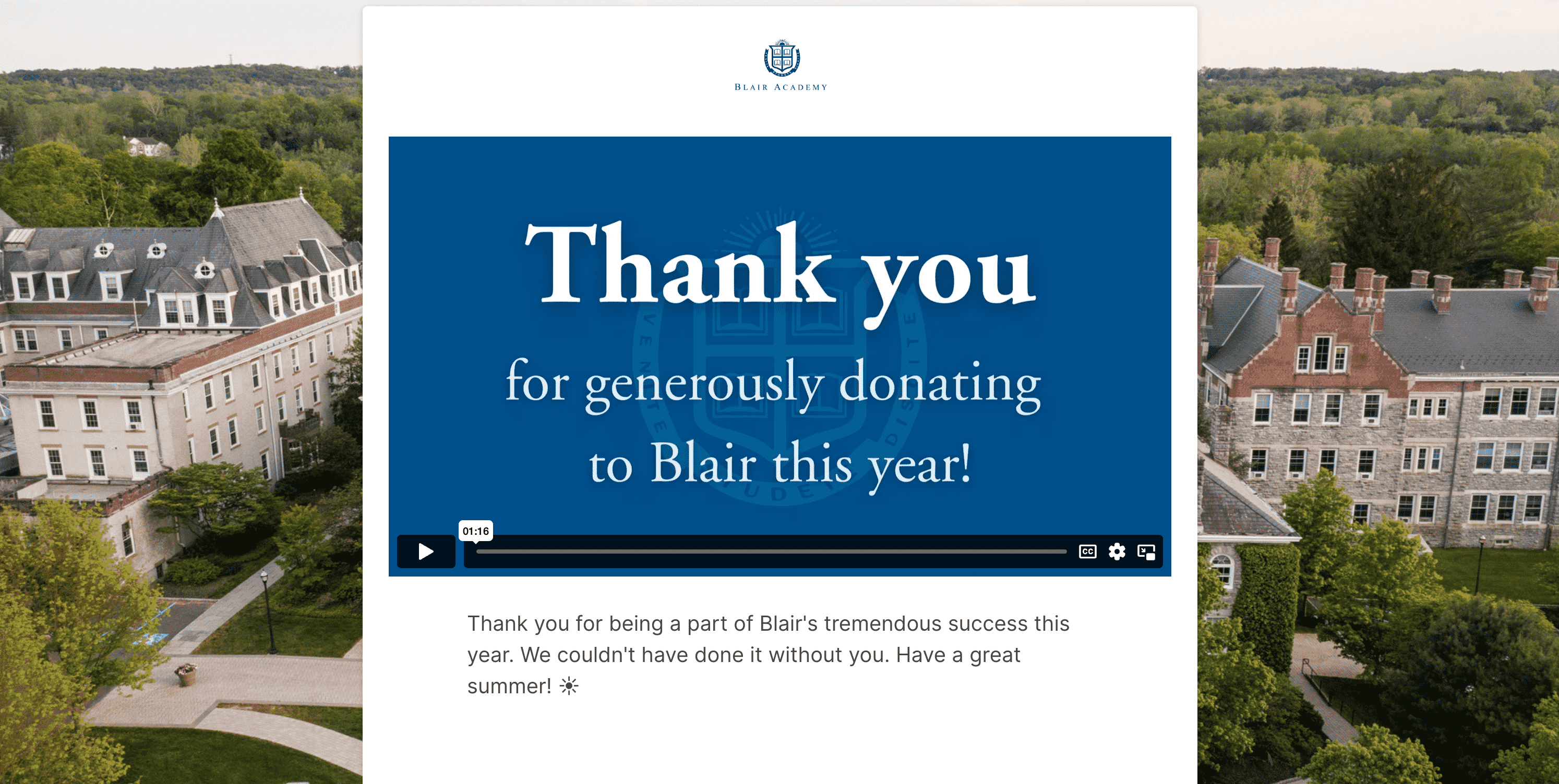 A video message saying