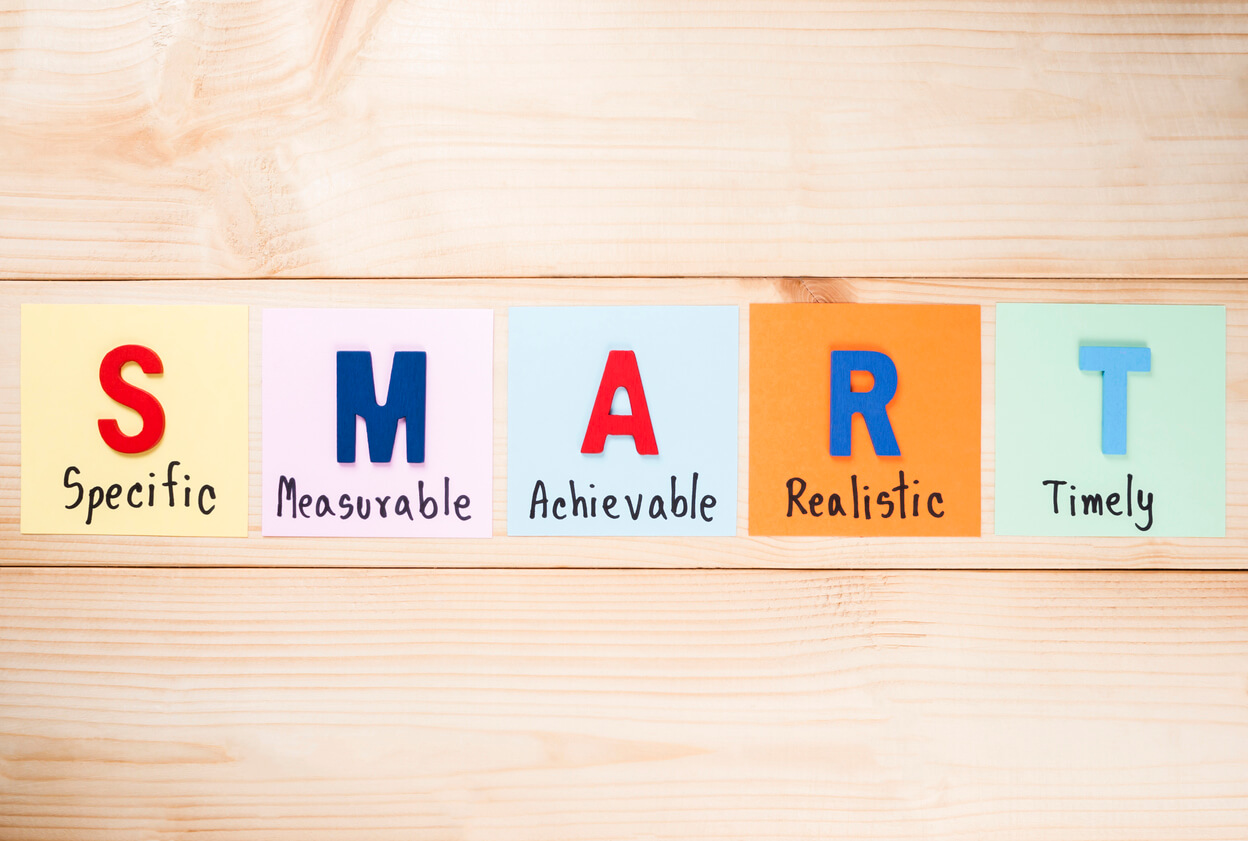 sticky notes defining smart goals