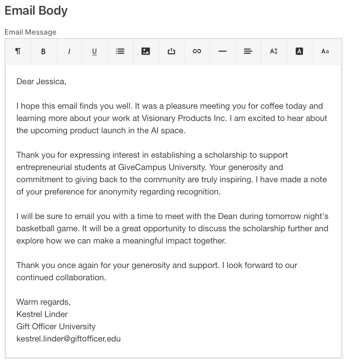 GC Gift Officer outreach email