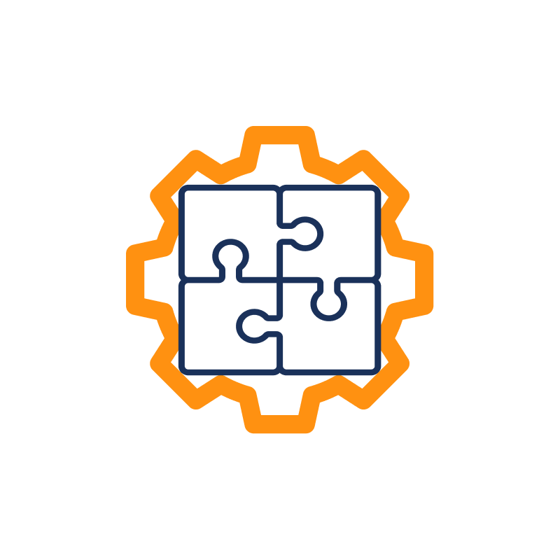 Outline of a gear with interlocking puzzle pieces inside.